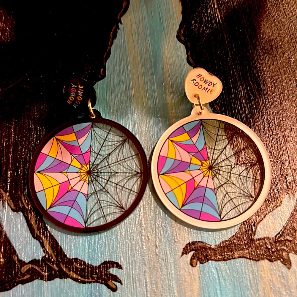 Wednesday Addams roomie stained glass window earrings 1pr.  NEW acrylic pierced